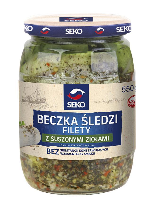 Seko Beczka Sledzi Filety z Suszonymi Ziolami (Herring Fillets w/ Herbs 19.40oz) 6/550g