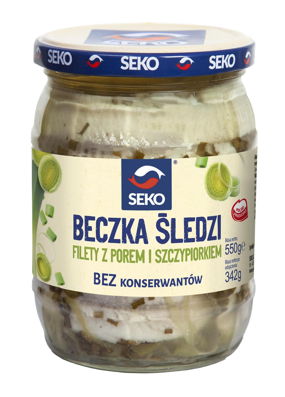 Seko Beczka Sledzi z Porem i Szczypiork. (Herring Fillets w/ Leek&Scallion) 6/550g sloik