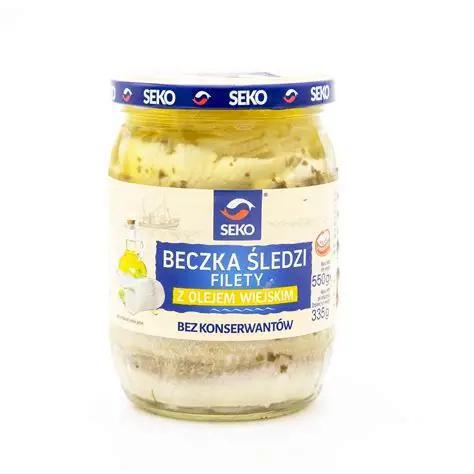 Seko Beczka Sledzi Filety z Olejem Wiejskim (Herring Fillets in Oil 19.40oz) 6/550g sloik